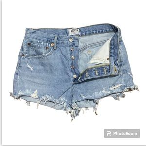Agolde 💯 Cotton Distressed Bottom Down Raw Hem Denim Shorts Size 26